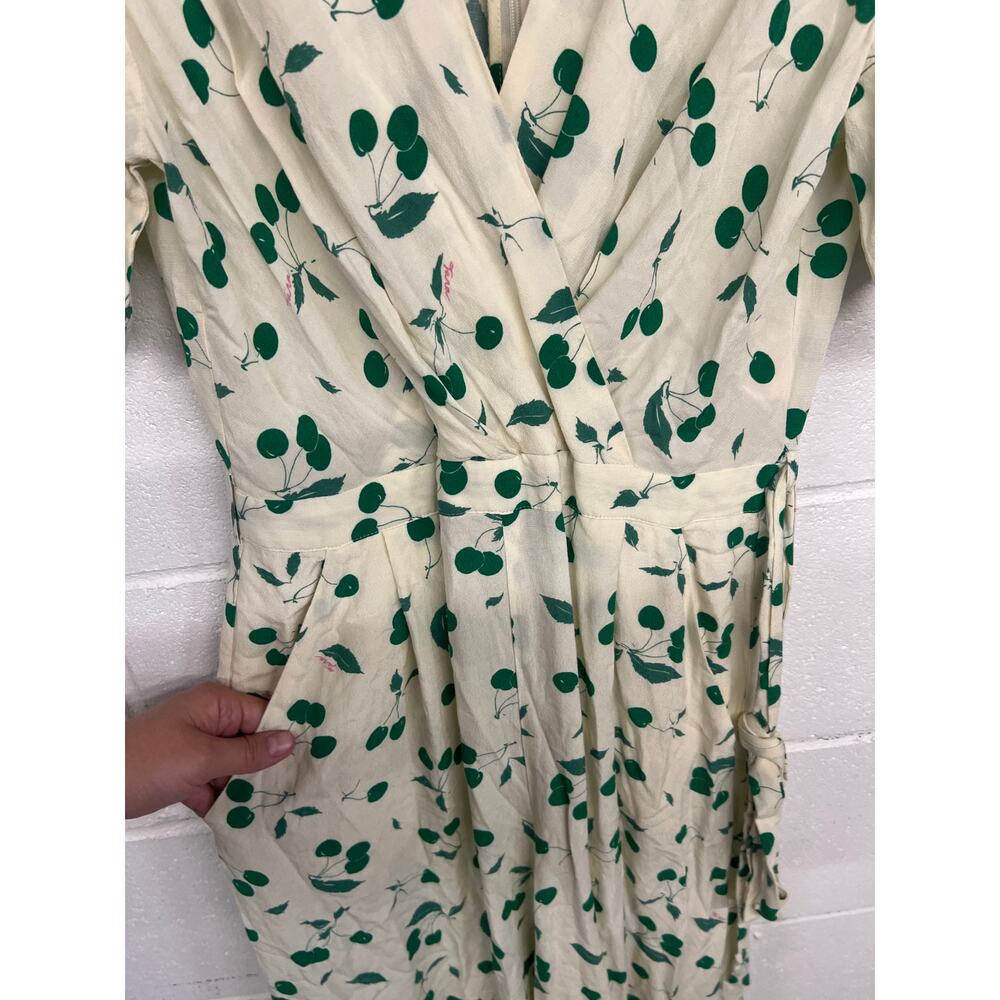 Tara Jarmon FR 36 US 4 Cream Green Cali Cherry Print Wide Leg Jumpsuit 1 PC - Picture 5 of 7